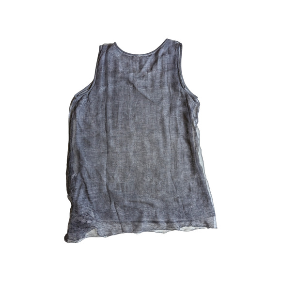 Soft Surroundings Silk Romance Top Embroidered Shoreline Grey Tunic Blouse Tank - Picture 3 of 5